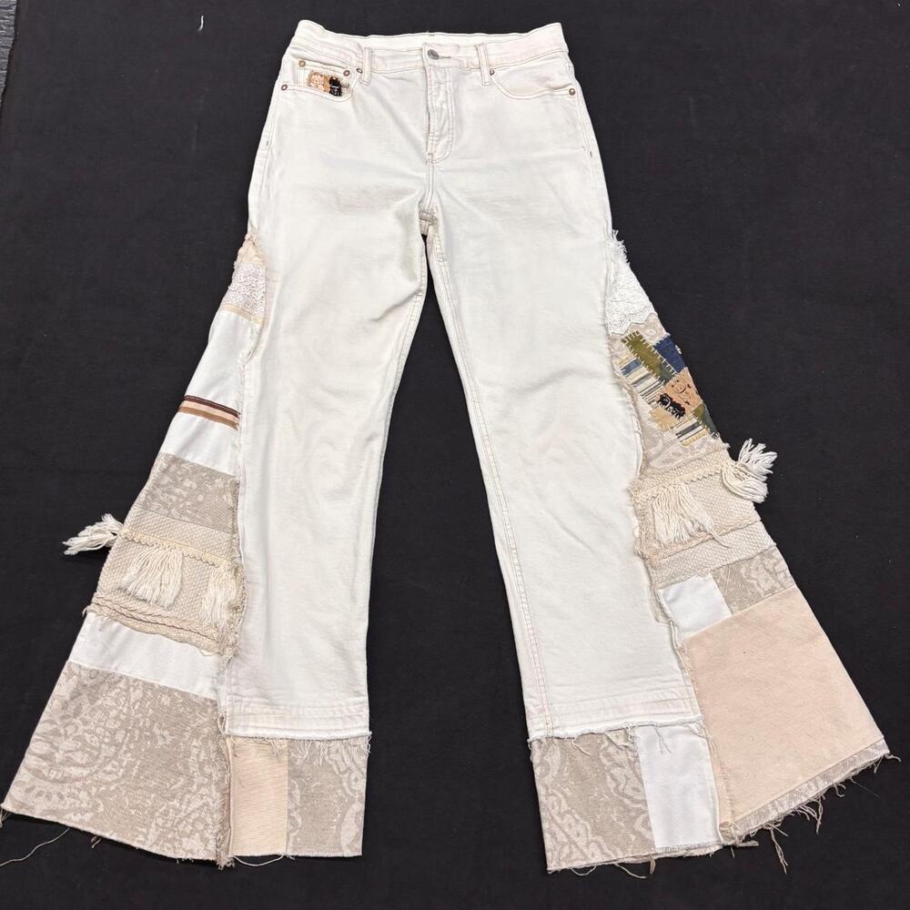 Reworked Wideleg Jeans Patchwork Cream Boho OOAK